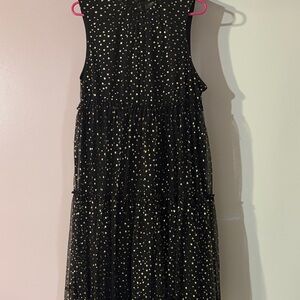 POPSUGAR Black Midi Dress with Gold Star Print size medium